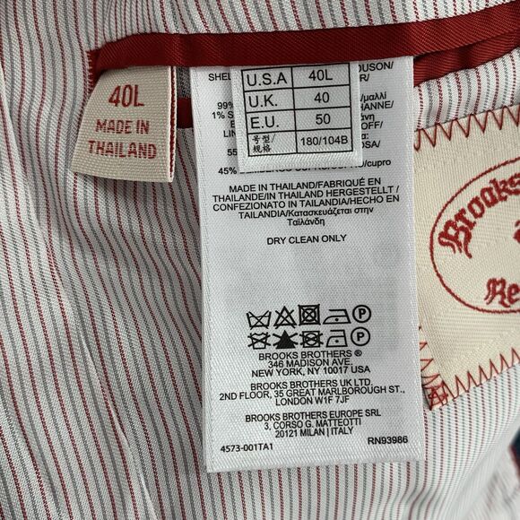 Brooks Brothers Red Fleece Mens Wool Pinstripe Jacket 40L Stretch Lined Blue - Picture 14 of 16